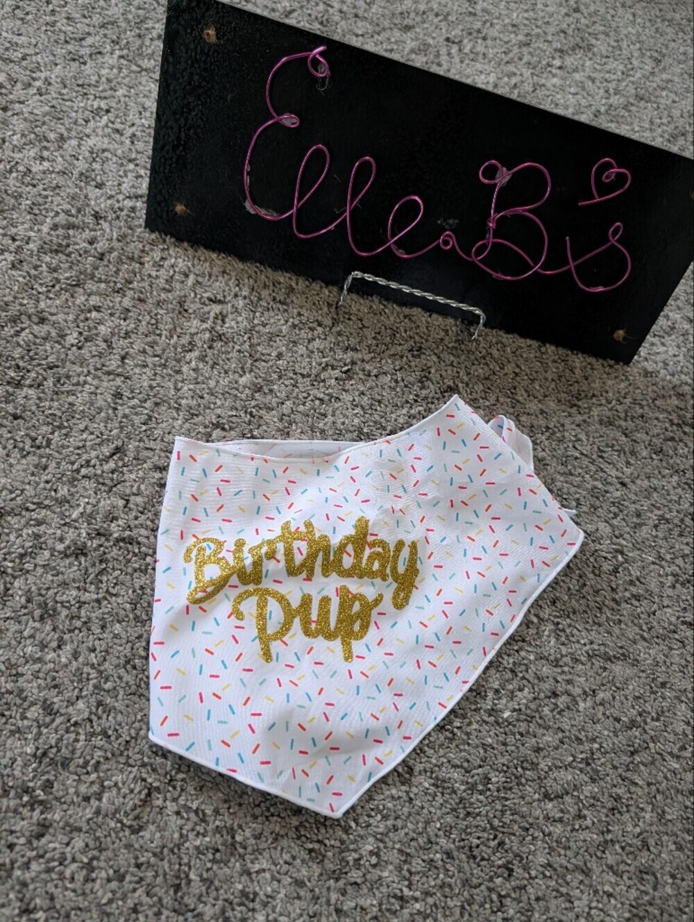 Nwot White 'Birthday Pup' Bandana with Gold Glitter Script l/Xl